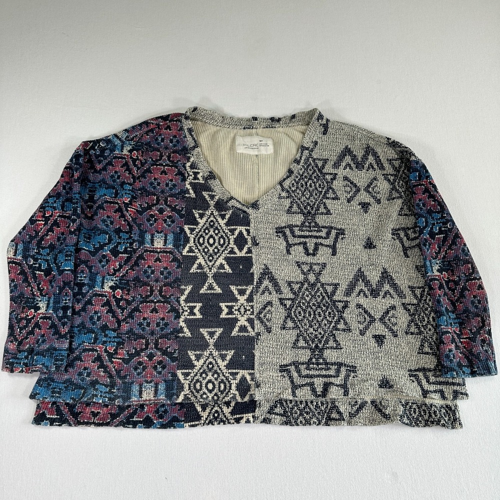 Anthropologie Pilcro Moira Waffle Knit Thermal Top Large Aztec Size M P Boho